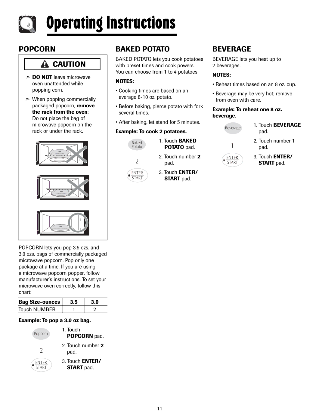 Maytag 8112P268-60, 3828W5A4194 important safety instructions Popcorn, Baked Potato, Beverage 