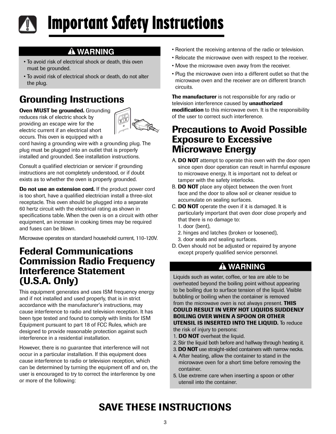 Maytag 8112P268-60, 3828W5A4194 important safety instructions Grounding Instructions 