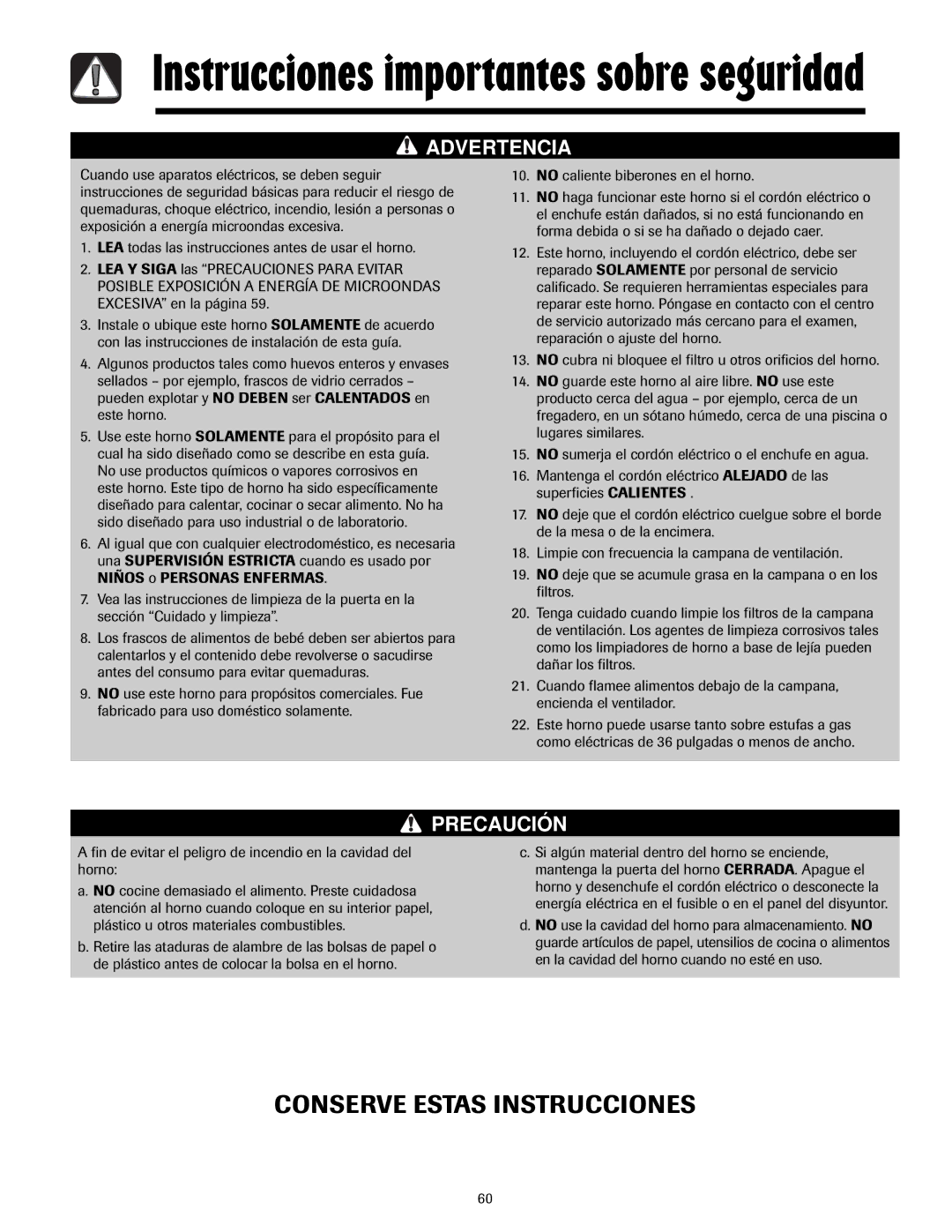 Maytag 3828W5A4194, 8112P268-60 important safety instructions Fin de evitar el peligro de incendio en la cavidad del horno 