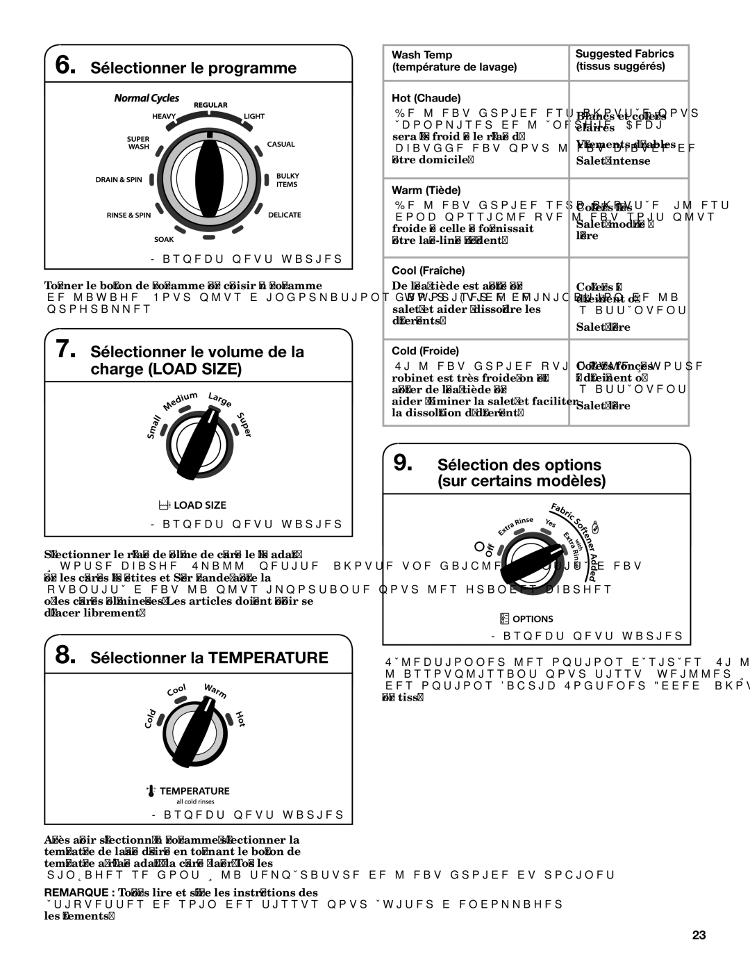 Maytag 3LWTW4740YQ Sélectionner le programme, Sélectionner le volume de la charge Load Size, Sélectionner la Temperature 