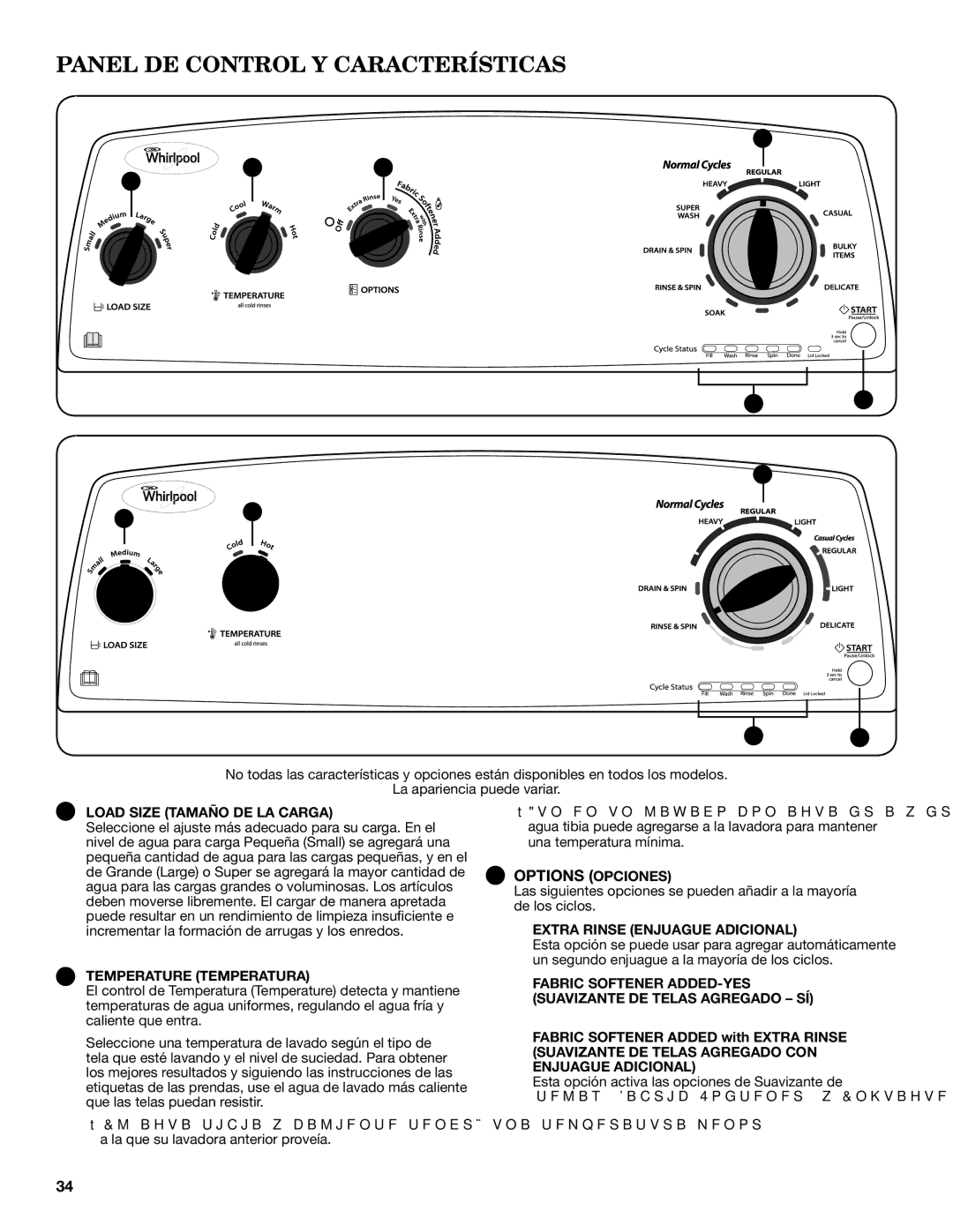 Maytag 3LWTW4800YQ, 3LWTW4840YQ, 3LWTW4740YQ specifications Panel DE Control Y Características, Load Size Tamaño DE LA Carga 