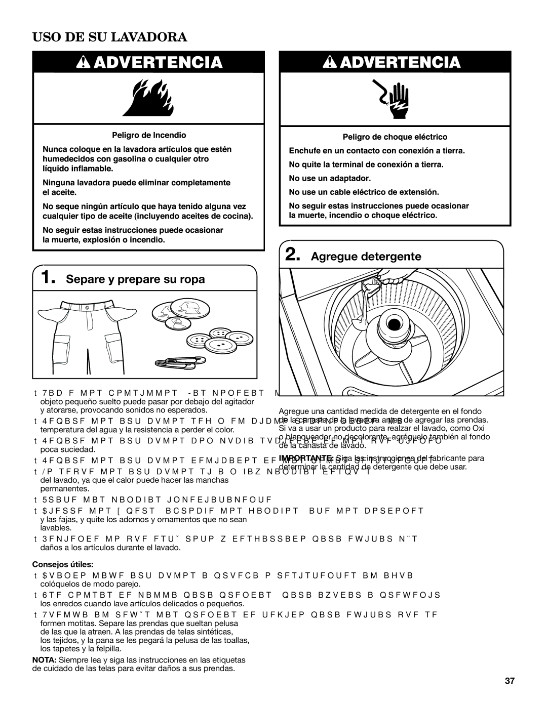 Maytag 3LWTW4800YQ, 3LWTW4840YQ USO DE SU Lavadora, Separe y prepare su ropa Agregue detergente, Consejos útiles 