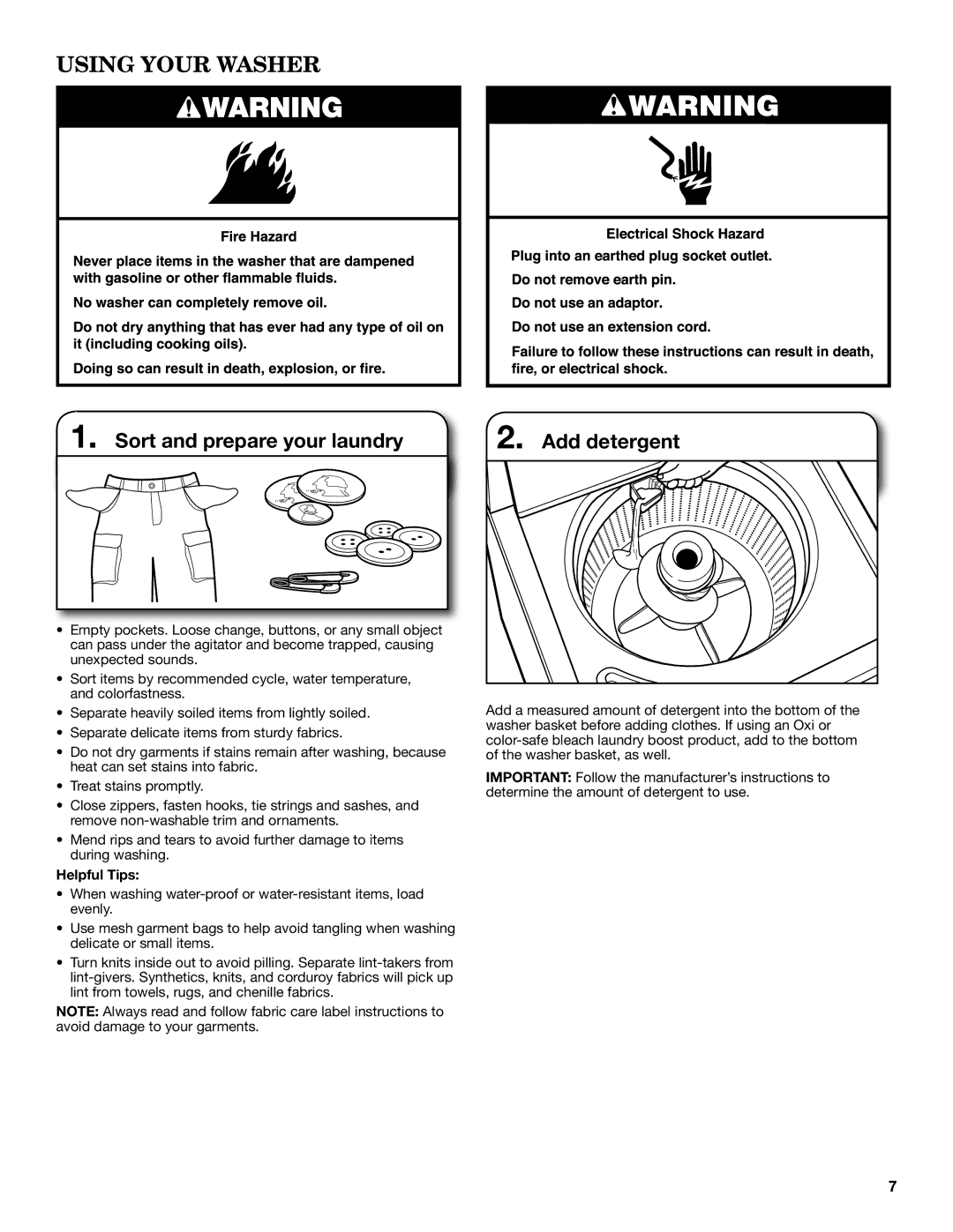 Maytag 3LWTW4800YQ, 3LWTW4840YQ, 3LWTW4740YQ Using Your Washer, Sort and prepare your laundry Add detergent, Helpful Tips 