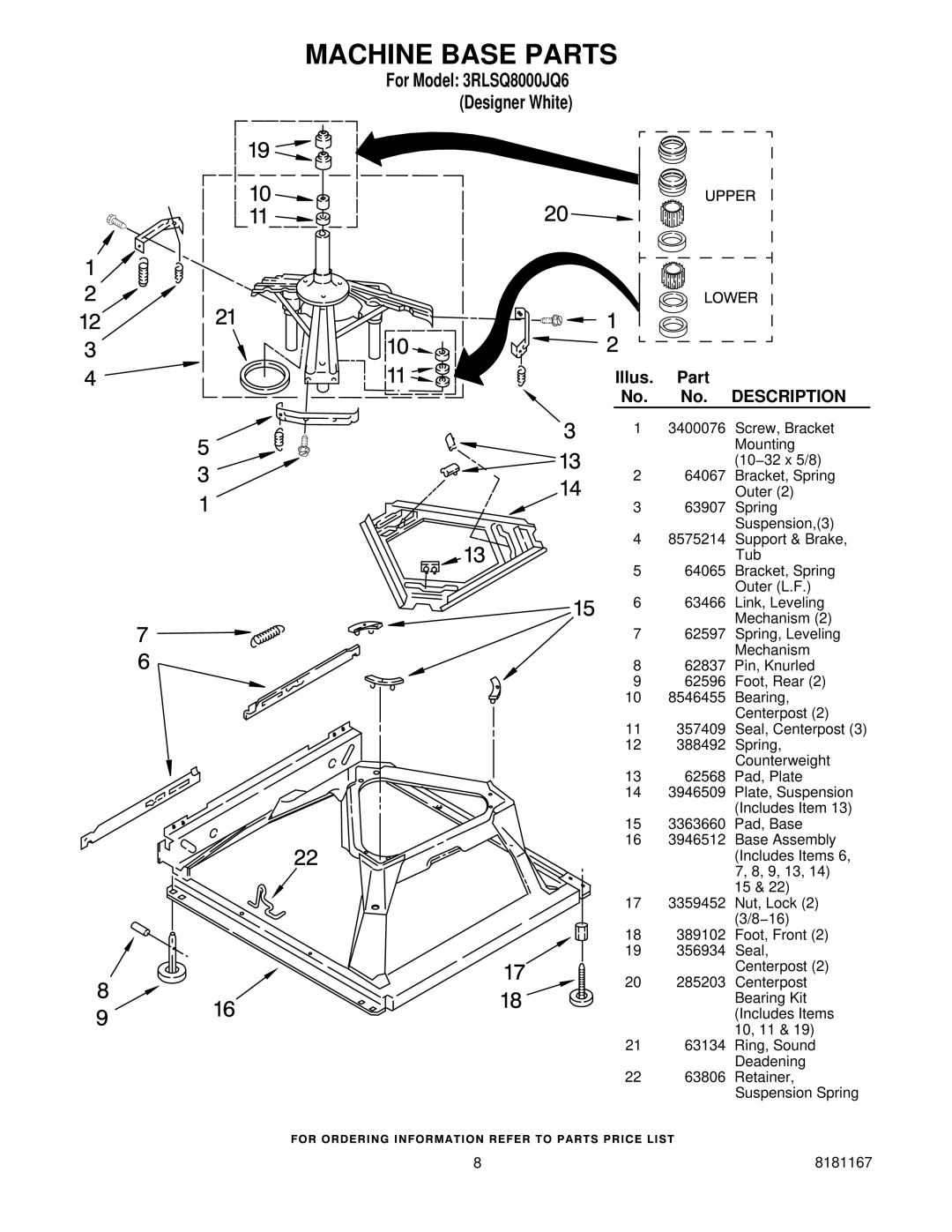 Maytag 3RLSQ8000JQ6 manual Machine Base Parts, Description 