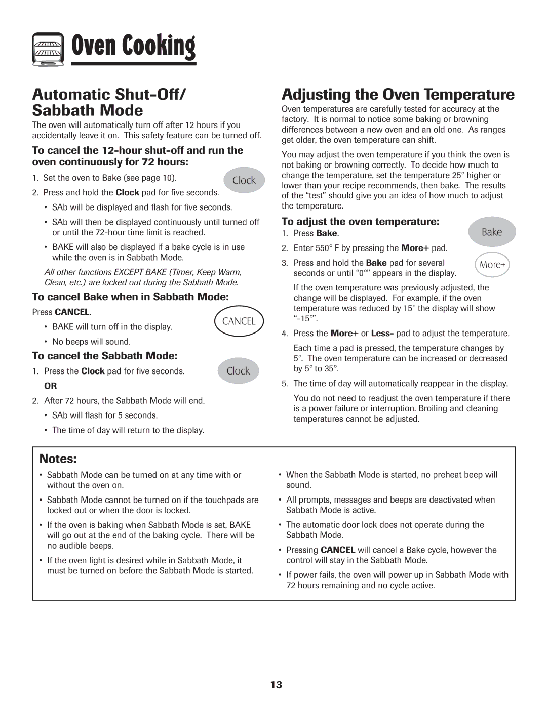 Maytag 500 Series Automatic Shut-Off Sabbath Mode, Adjusting the Oven Temperature, To cancel Bake when in Sabbath Mode 