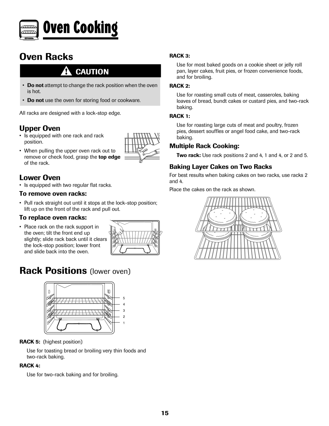 Maytag 500 Series important safety instructions Oven Racks, Rack Positions lower oven, Upper Oven, Lower Oven 