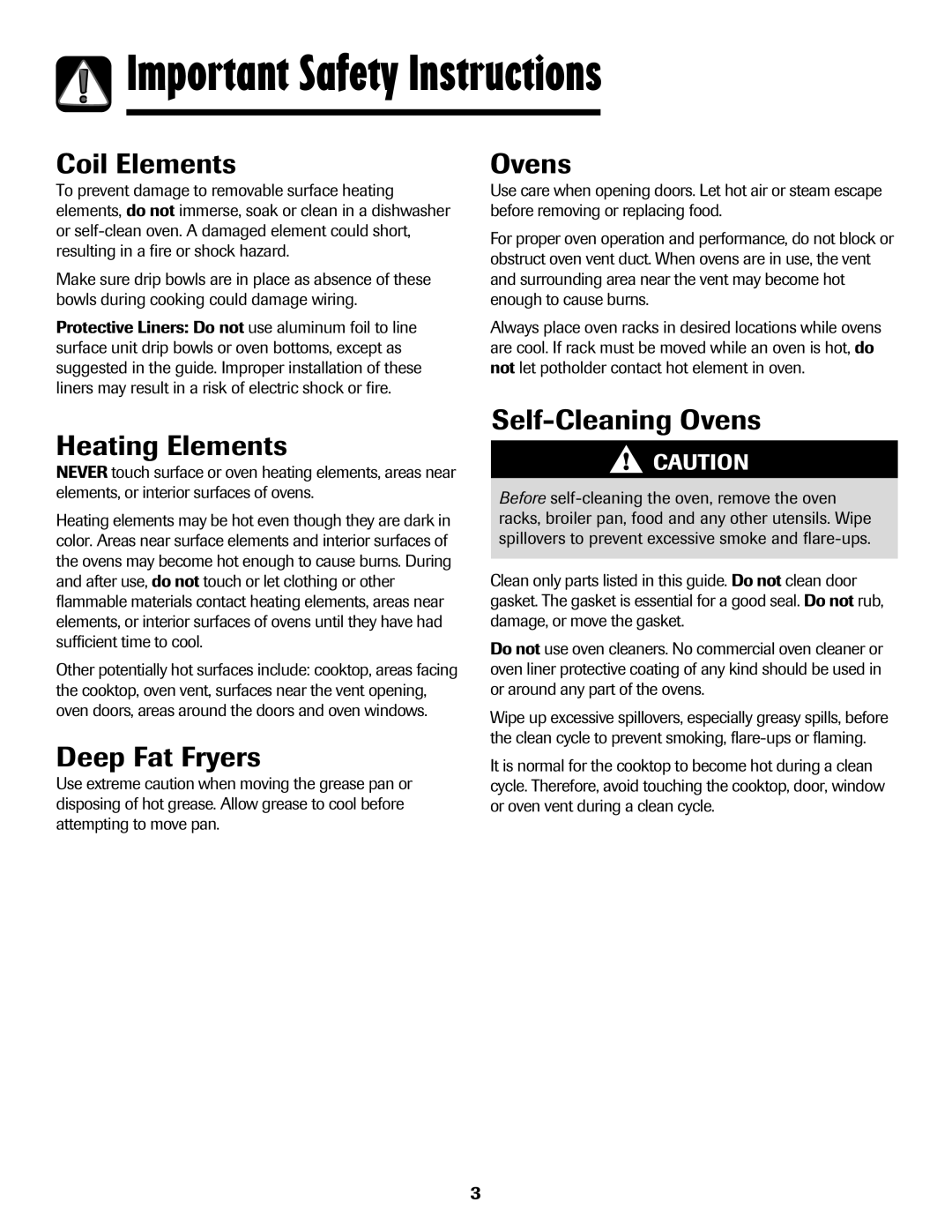 Maytag 500 Series important safety instructions Coil Elements, Heating Elements, Deep Fat Fryers, Self-Cleaning Ovens 