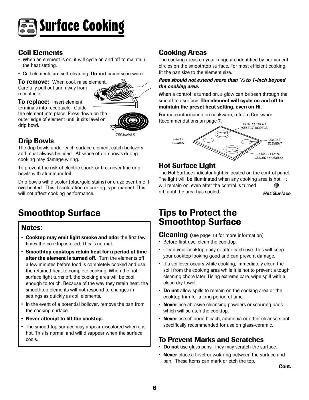 Maytag 500 Series important safety instructions Tips to Protect Smoothtop Surface 