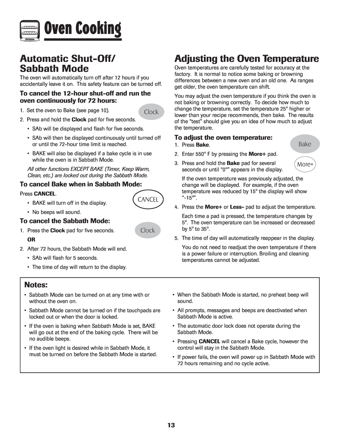 Maytag 500 Series Automatic Shut-Off Sabbath Mode, Adjusting the Oven Temperature, To cancel Bake when in Sabbath Mode 