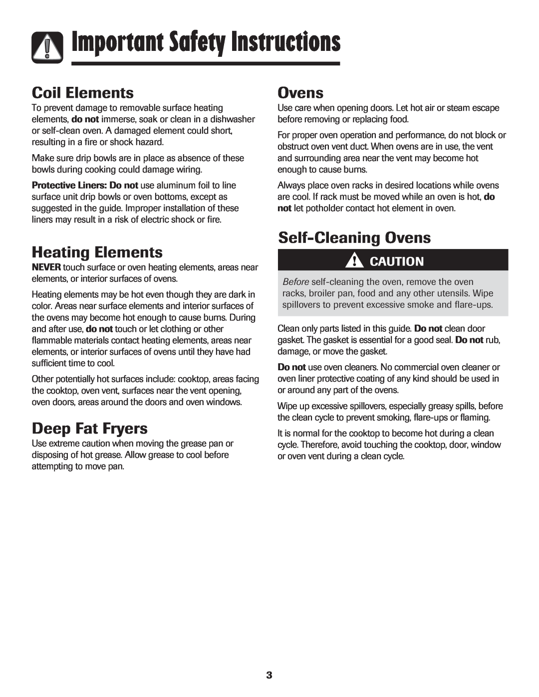 Maytag 500 Series Coil Elements, Heating Elements, Deep Fat Fryers, Self-Cleaning Ovens, Important Safety Instructions 