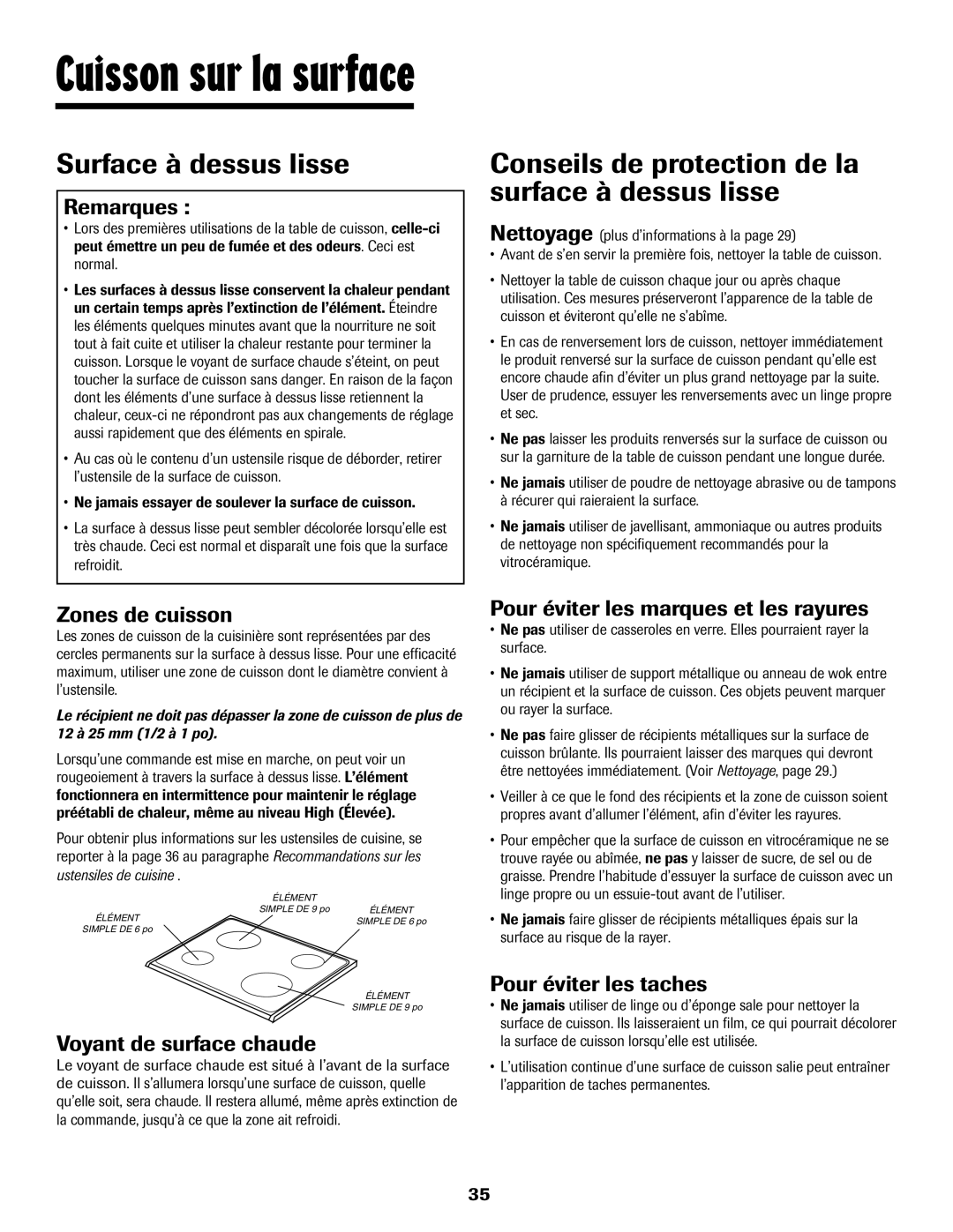 Maytag 500 important safety instructions Surface à dessus lisse, Conseils de protection de la surface à dessus lisse 