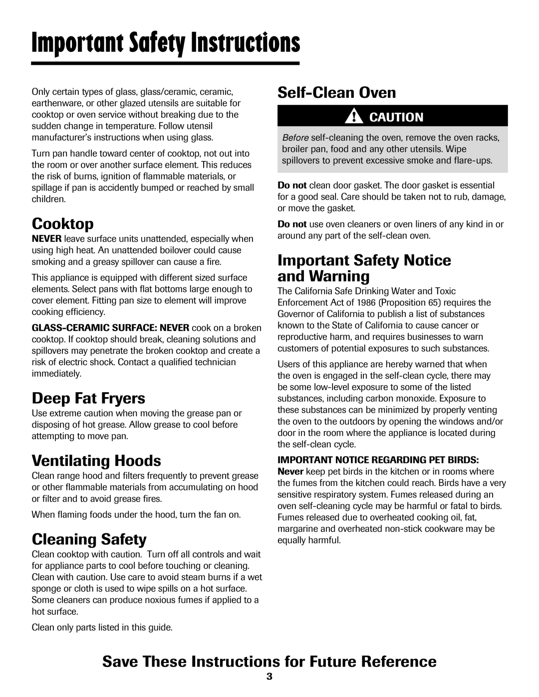 Maytag 500 important safety instructions Cooktop, Deep Fat Fryers, Ventilating Hoods, Cleaning Safety, Self-Clean Oven 