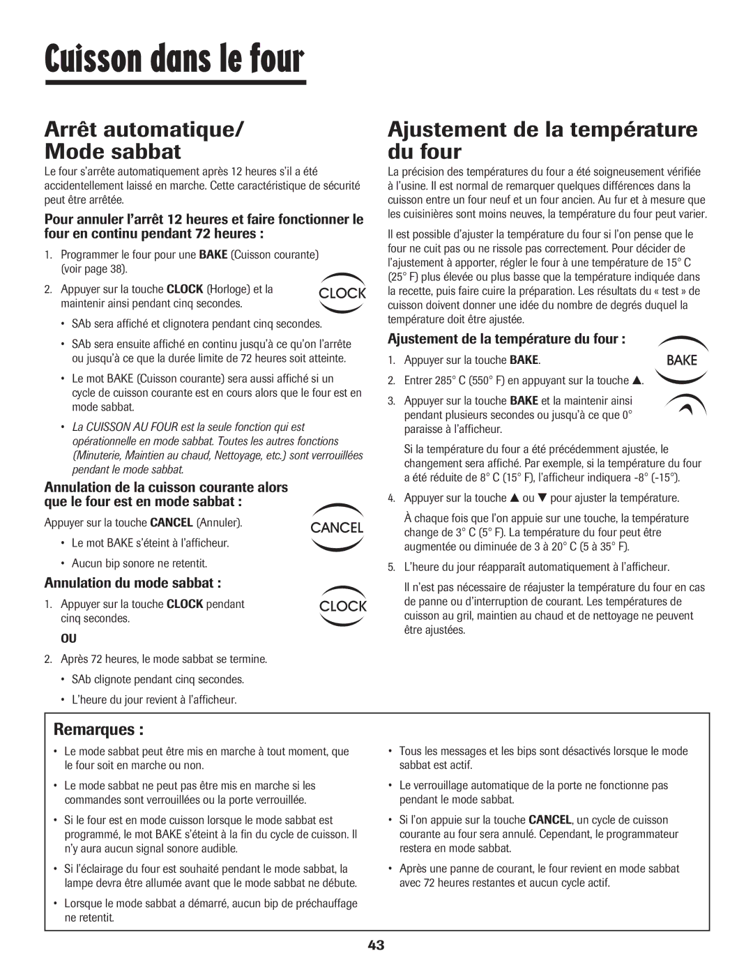 Maytag 500 Arrêt automatique Mode sabbat, Ajustement de la température du four, Annulation du mode sabbat 