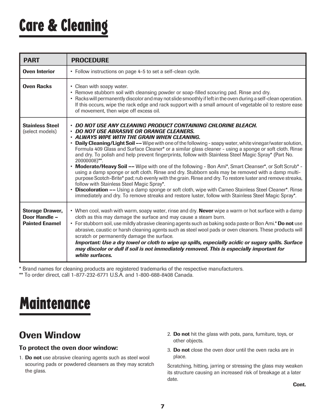 Maytag 500 important safety instructions Maintenance, Oven Window, To protect the oven door window 