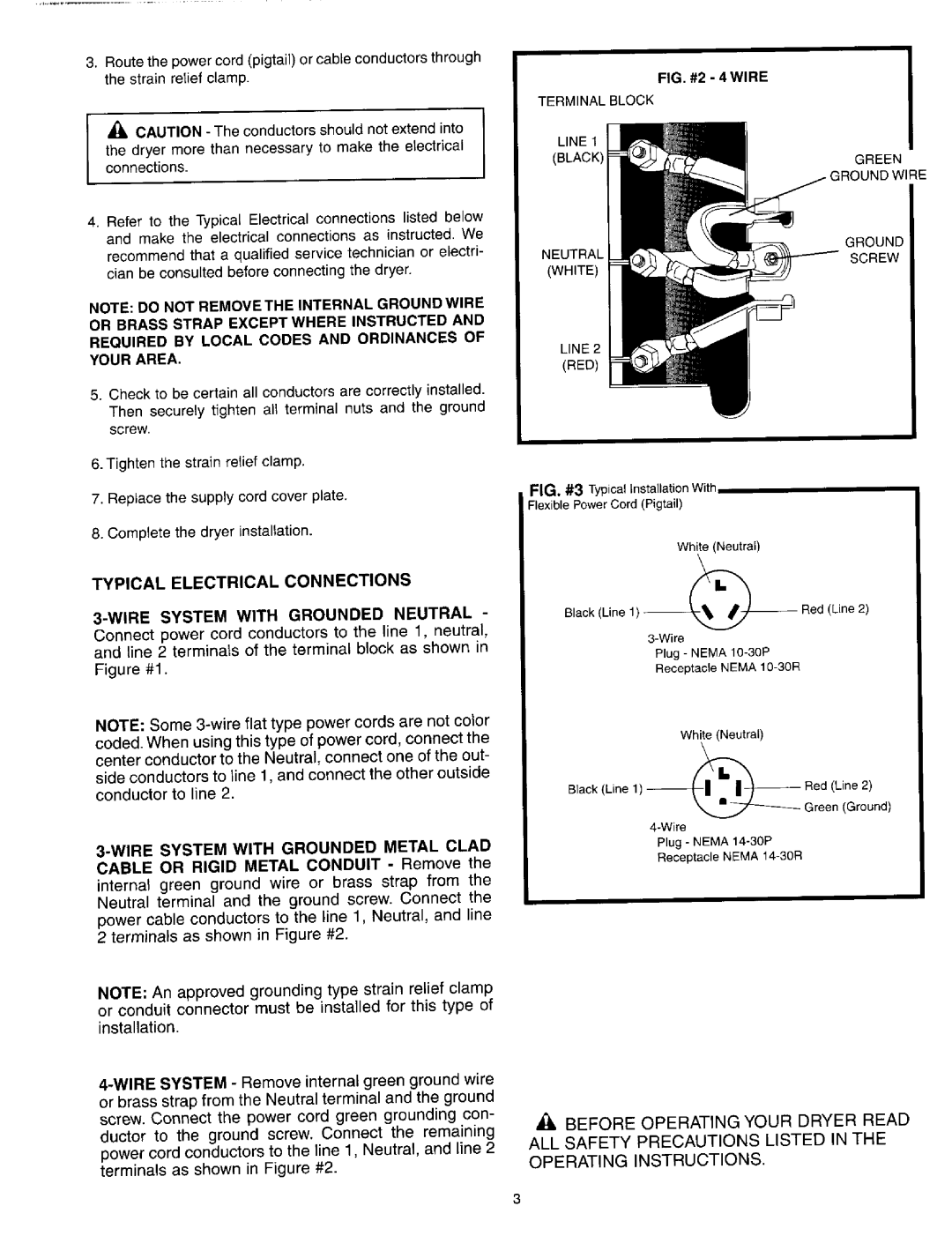 Maytag 53-3442 Terminalblock, Neutral, Typical Electrical Connections, Metal Clad, Before Operating Your Dryer Read 