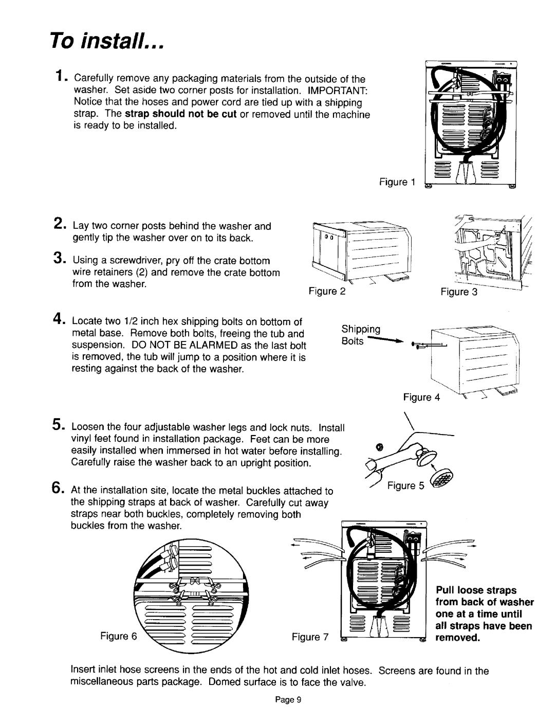 Maytag 6 2708140-0498 installation instructions Pull loose straps, One at a time until 