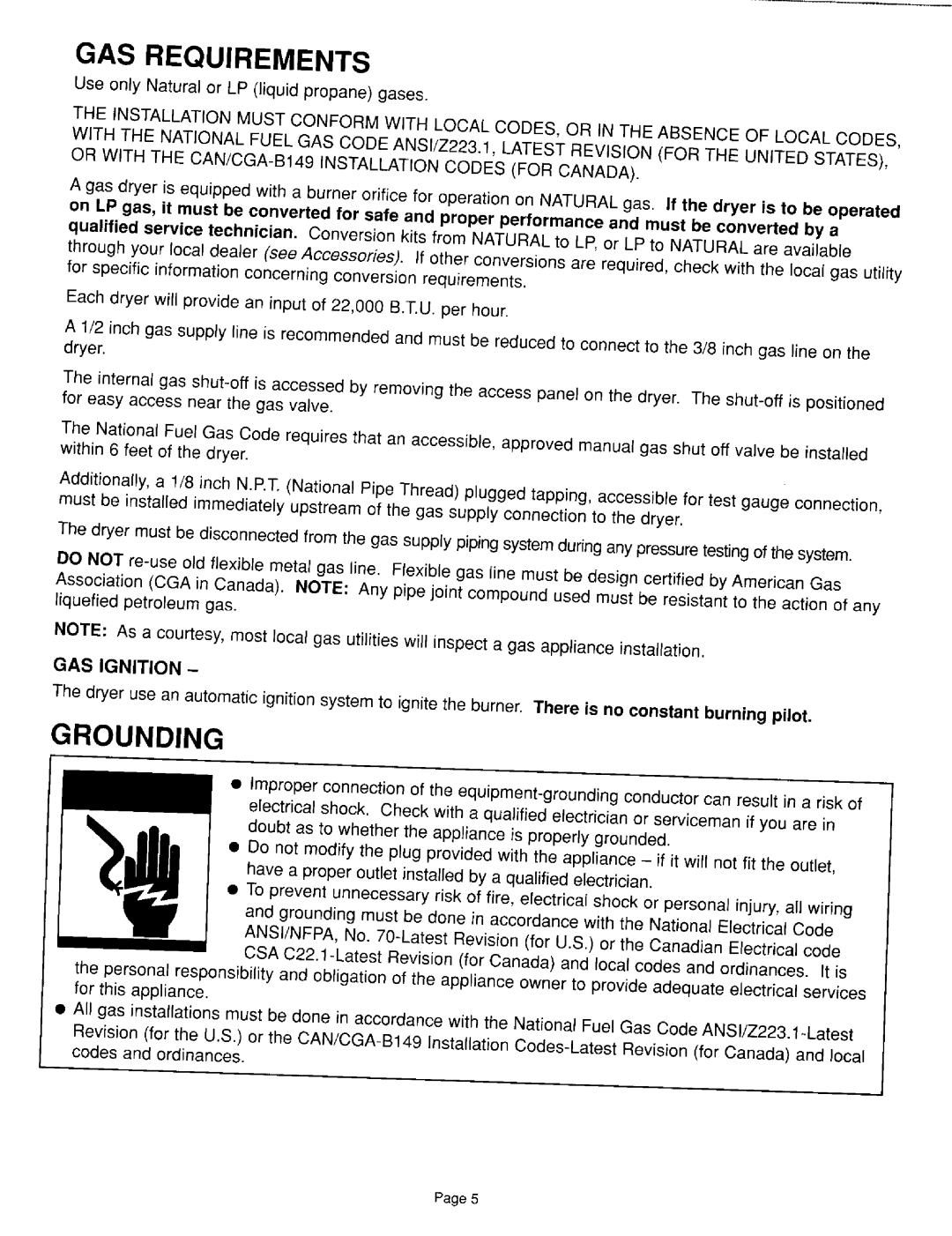 Maytag 6 2708140-0498 installation instructions GAS Requirements, GAS Ignition 