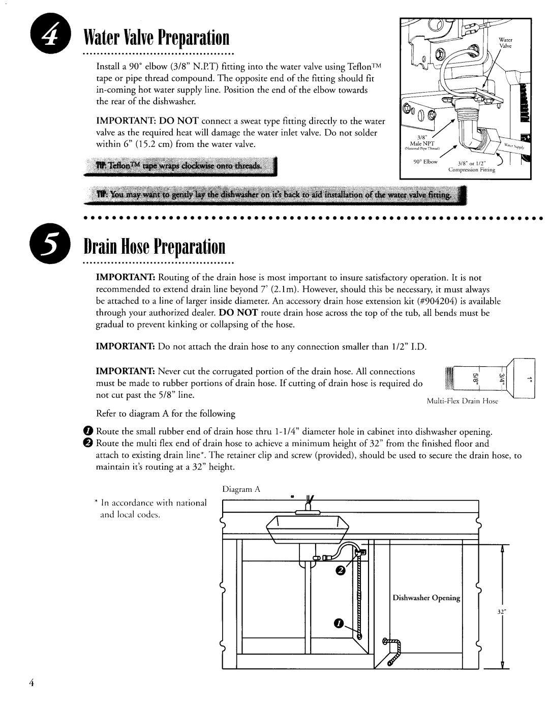 Maytag 6 915513 A installation instructions WaterValvePreparation, DrainHosePreparation 