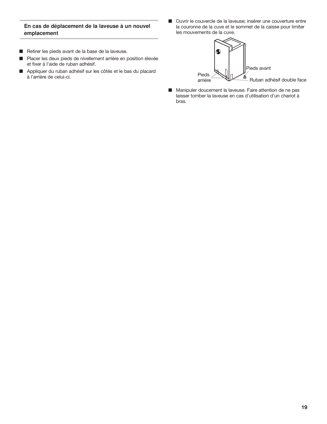 Maytag 60-Hz installation instructions En cas de déplacement de la laveuse à un nouvel emplacement 