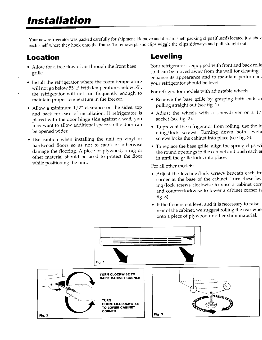 Maytag 111208-1, 61005031 warranty Installation, Location, Leveling 