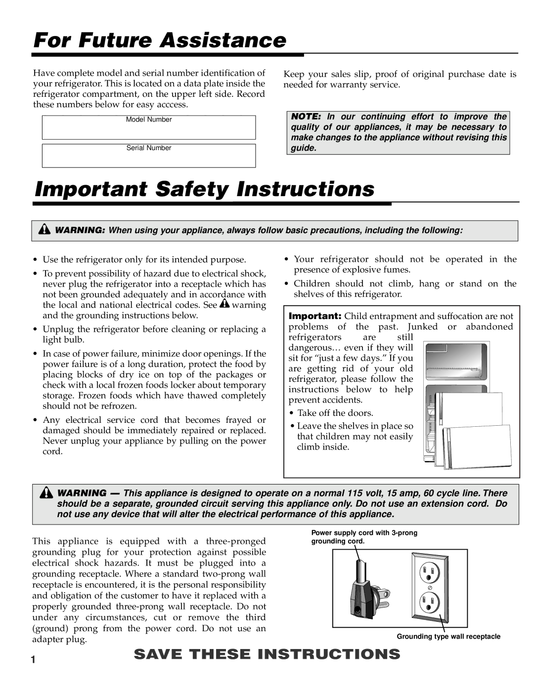 Maytag 61005299 warranty For Future Assistance, Important Safety Instructions 