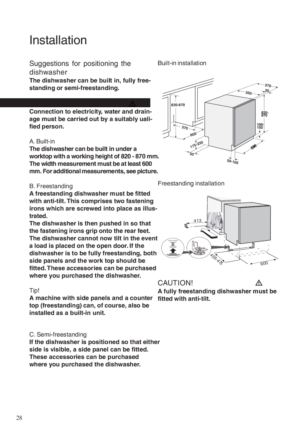 Maytag 661S/W manual Installation, Suggestions for positioning the dishwasher 