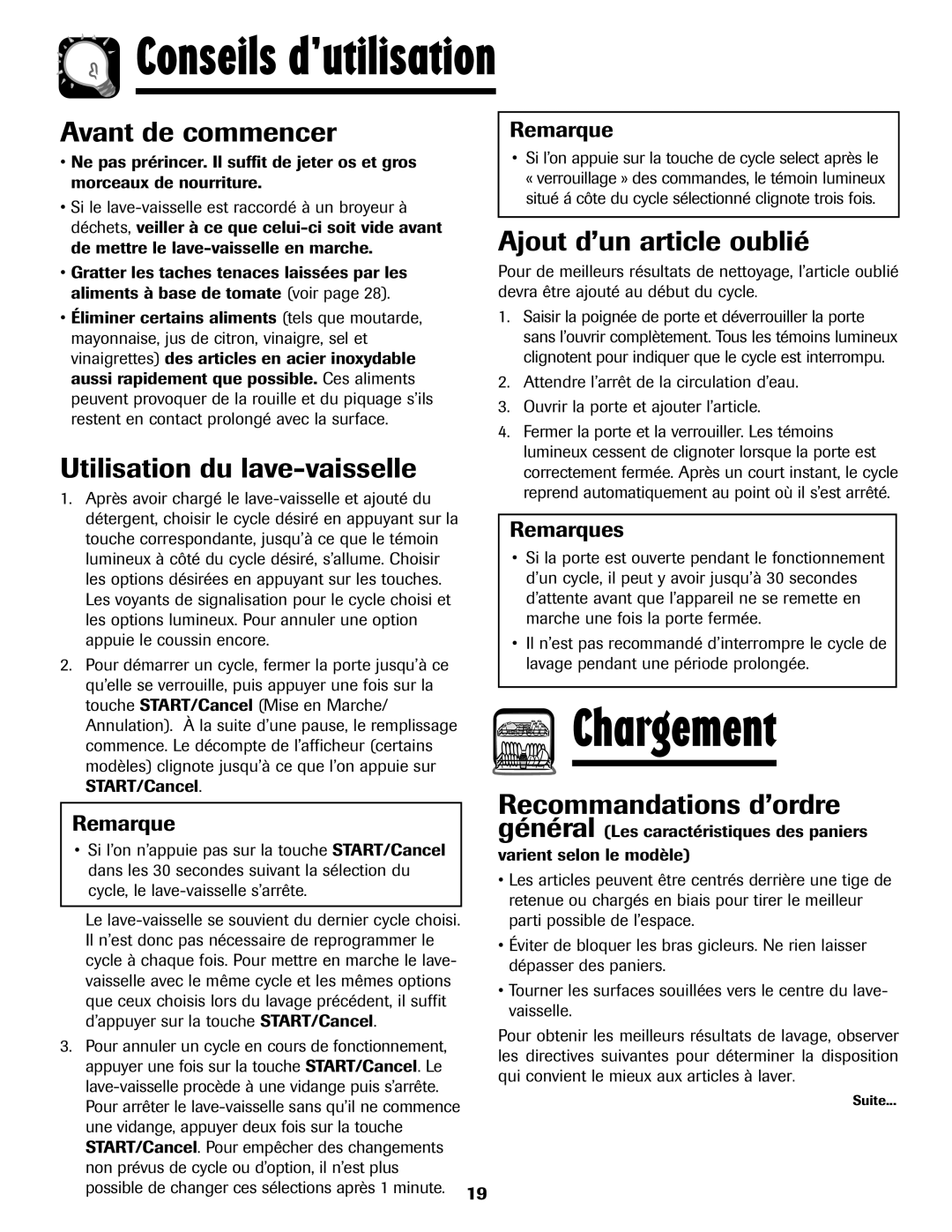 Maytag 6919559A Conseils d’utilisation, Avant de commencer, Utilisation du lave-vaisselle, Ajout d’un article oublié 