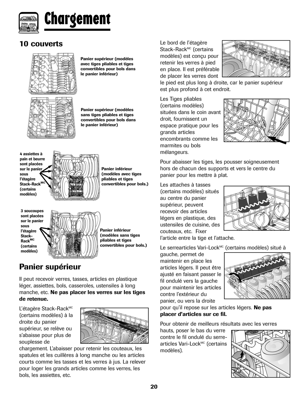 Maytag 6919559A warranty Couverts, Panier supérieur 