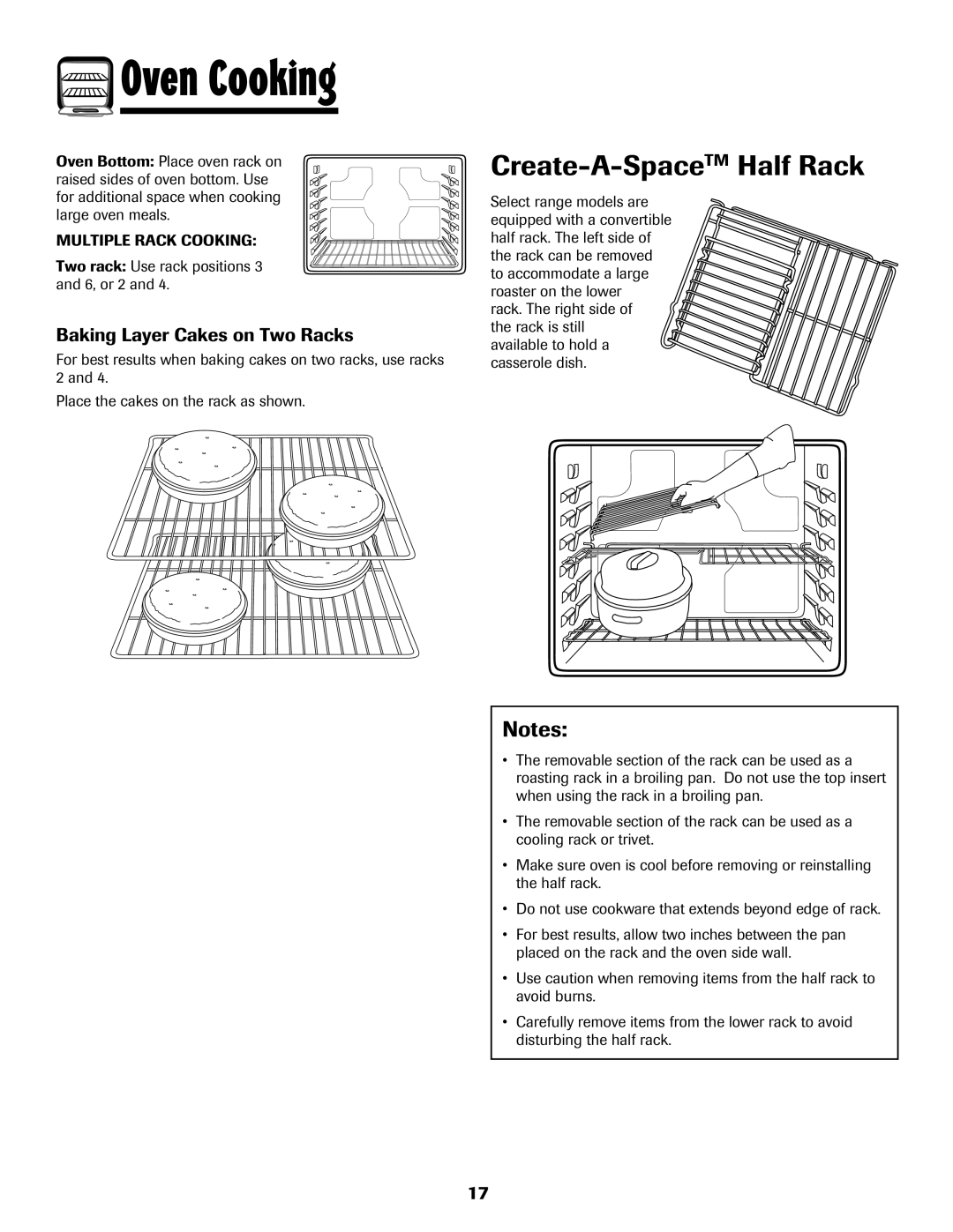 Maytag 700 manual Create-A-SpaceTMHalf Rack, Baking Layer Cakes on Two Racks, Two rack Use rack positions 3 and 6, or 2 