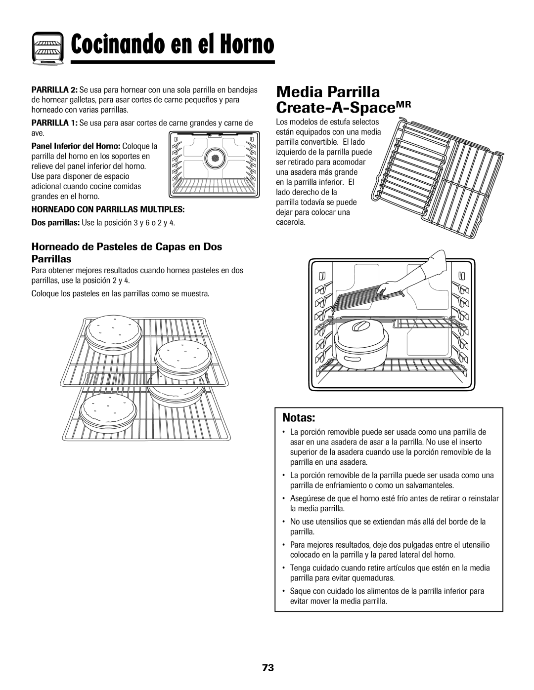 Maytag 700 manual Media Parrilla Create-A-SpaceMR, Horneado de Pasteles de Capas en Dos Parrillas 