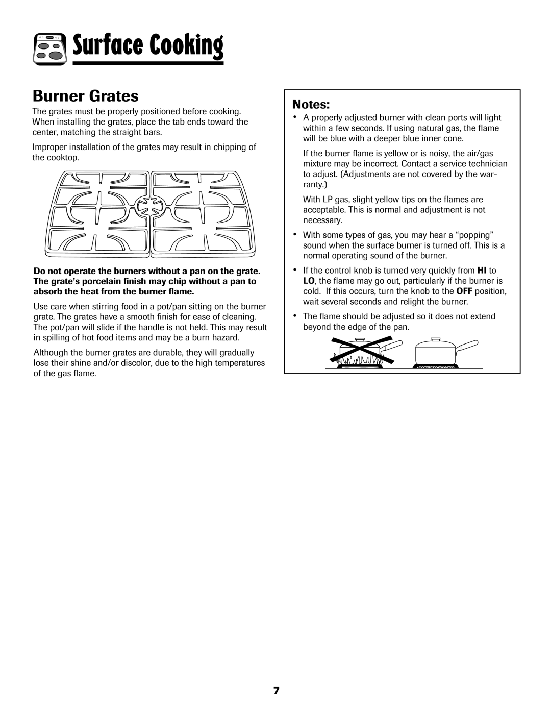 Maytag 700 manual Surface Cooking, Burner Grates 