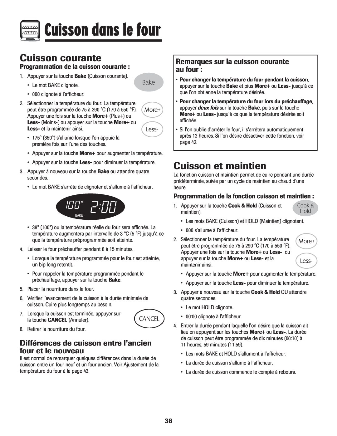 Maytag 700 manual Cuisson courante, Cuisson et maintien, Différences de cuisson entre l’ancien four et le nouveau 