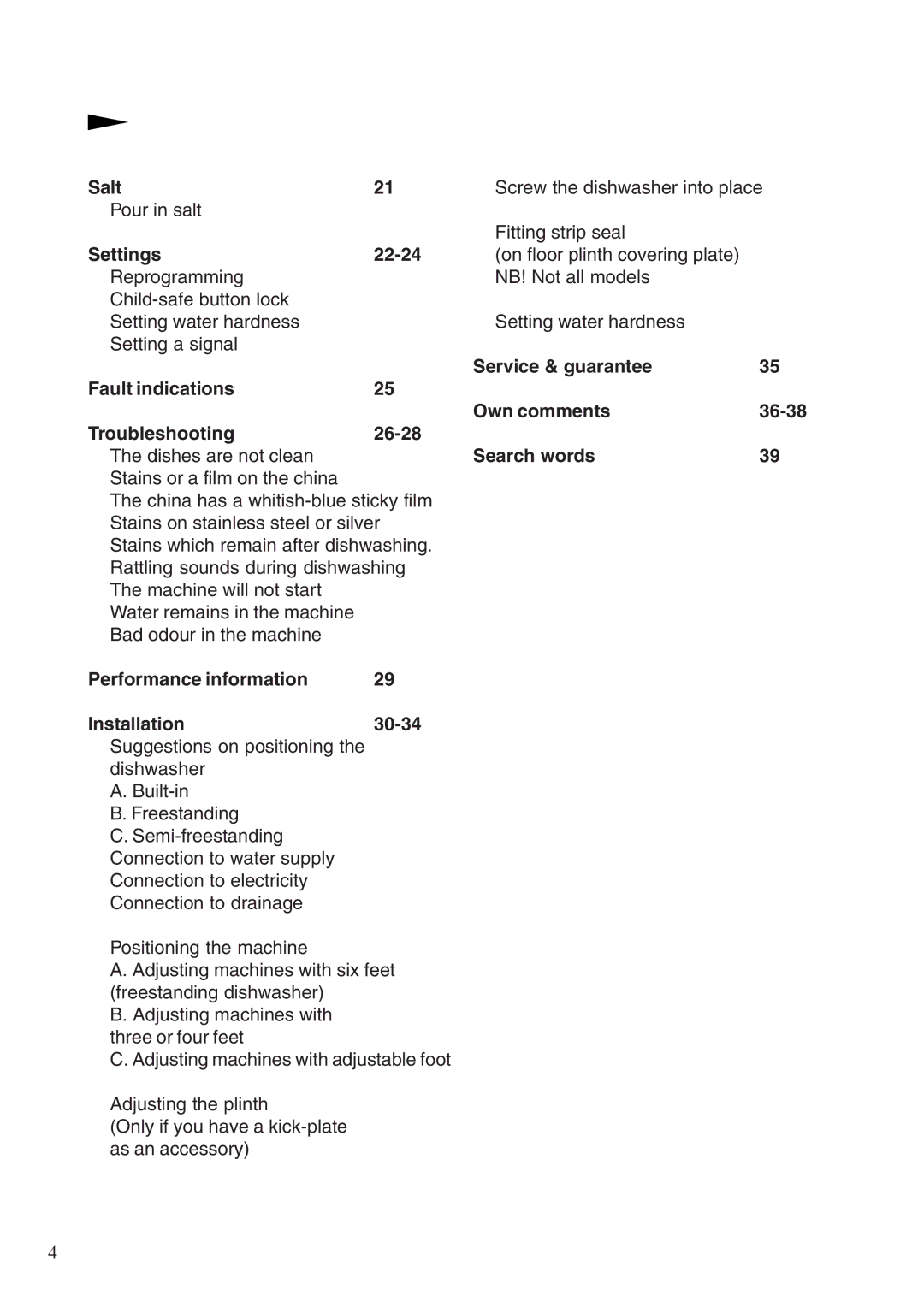 Maytag 760S manual Salt, Settings 22-24, Search words, Performance information 