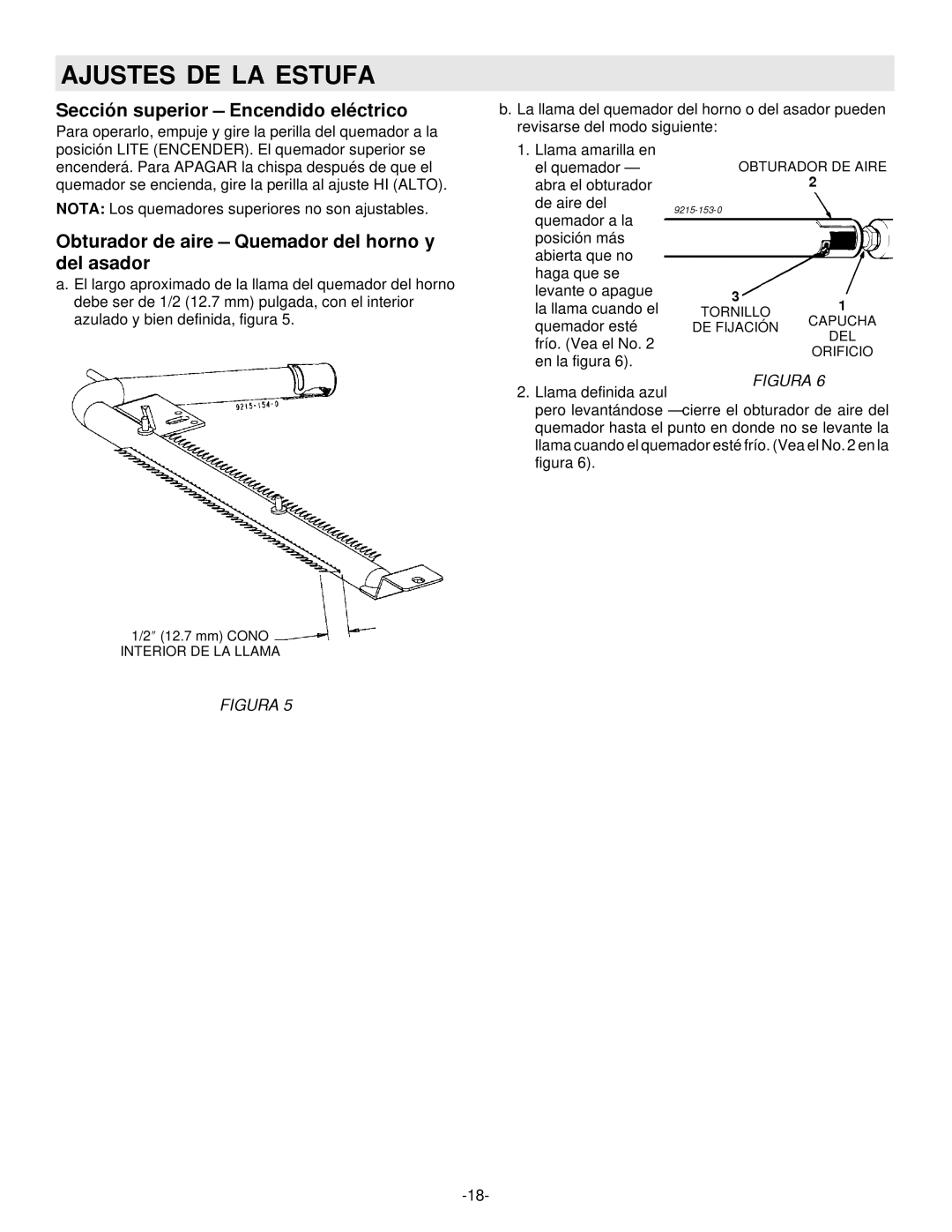 Maytag 8101P407-60 installation manual Ajustes DE LA Estufa, Sección superior Encendido eléctrico 