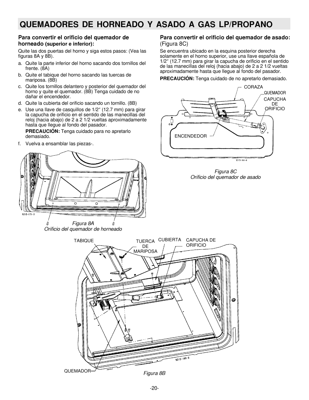 Maytag 8101P407-60 installation manual Quemadores DE Horneado Y Asado a GAS LP/PROPANO 