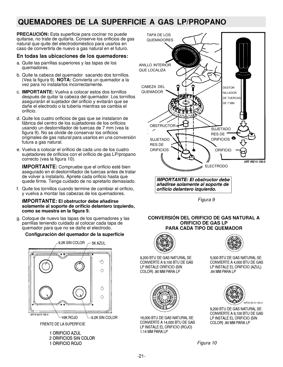 Maytag 8101P407-60 Quemadores DE LA Superficie a GAS LP/PROPANO, En todas las ubicaciones de los quemadores 