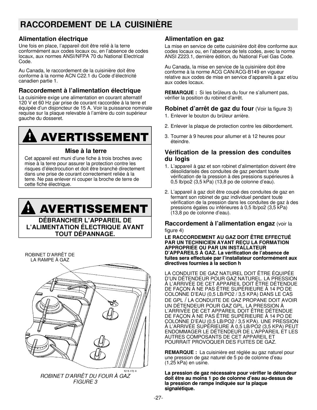 Maytag 8101P407-60 installation manual Raccordement DE LA Cuisinière 