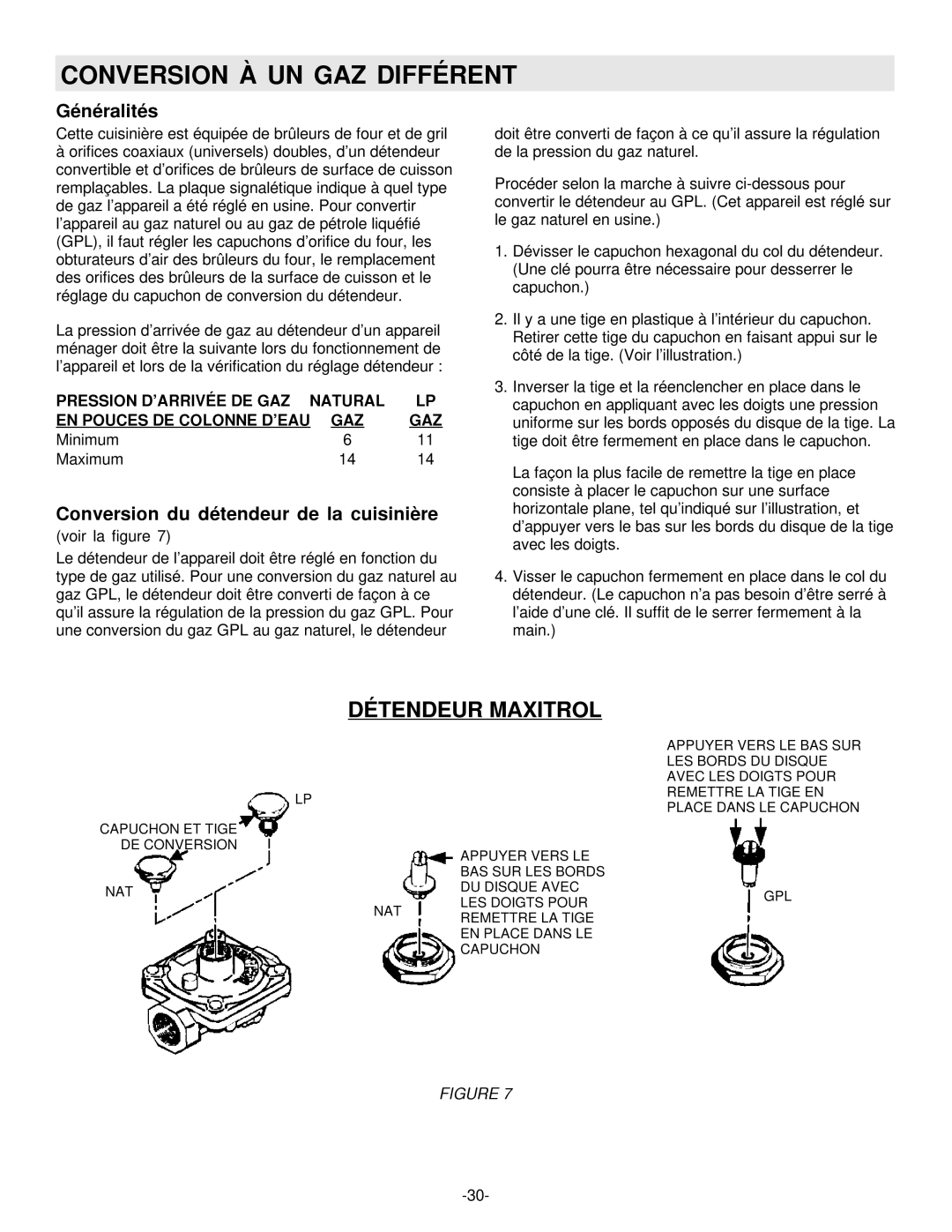 Maytag 8101P407-60 installation manual Conversion À UN GAZ Différent, Détendeur Maxitrol, Généralités 