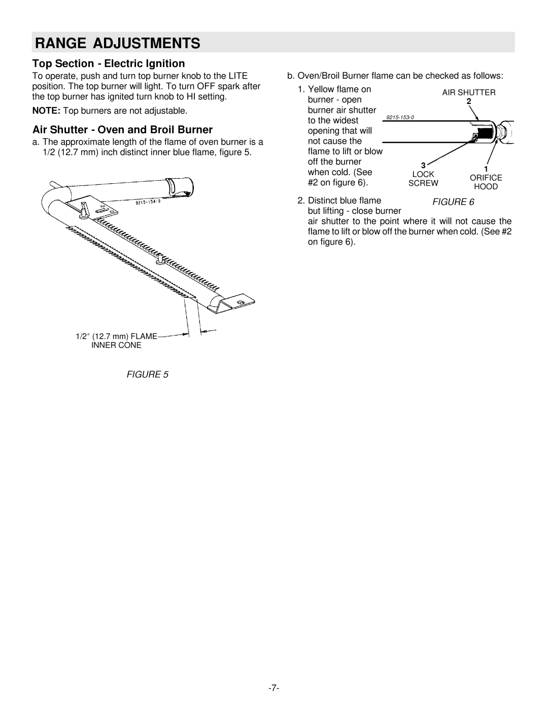 Maytag 8101P407-60 installation manual Range Adjustments, Top Section Electric Ignition, Air Shutter Oven and Broil Burner 