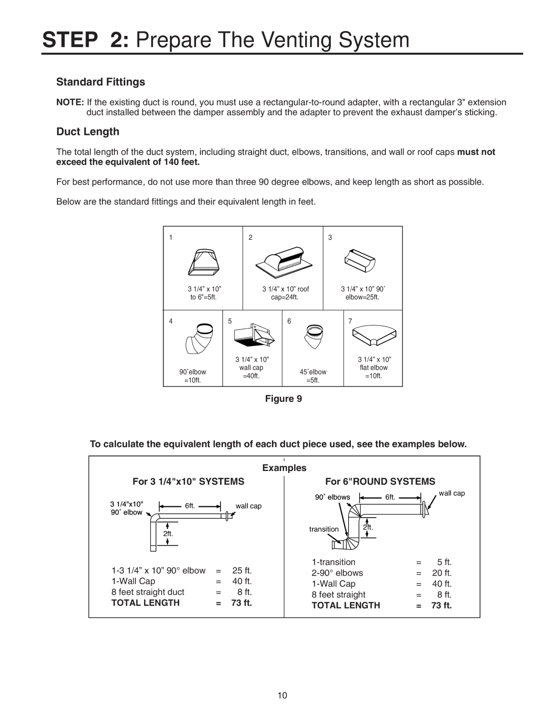 Maytag 8101P641-60 installation instructions Standard Fittings Duct Length, 73 ft 