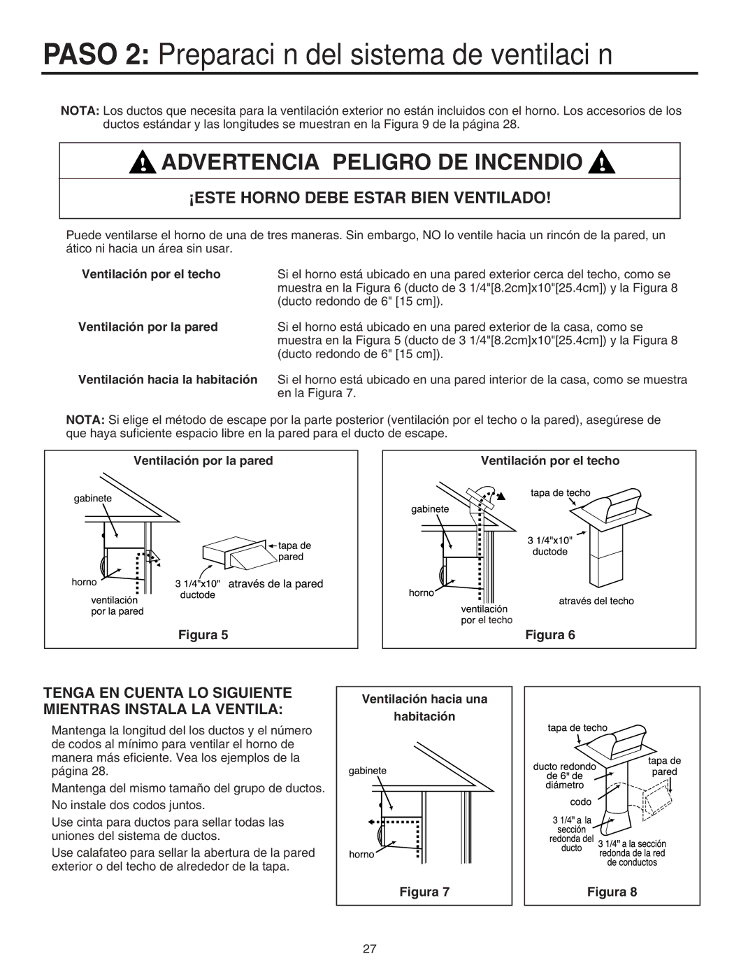 Maytag 8101P641-60 Paso 2 Preparación del sistema de ventilación, Ventilación por el techo, Ventilación por la pared 