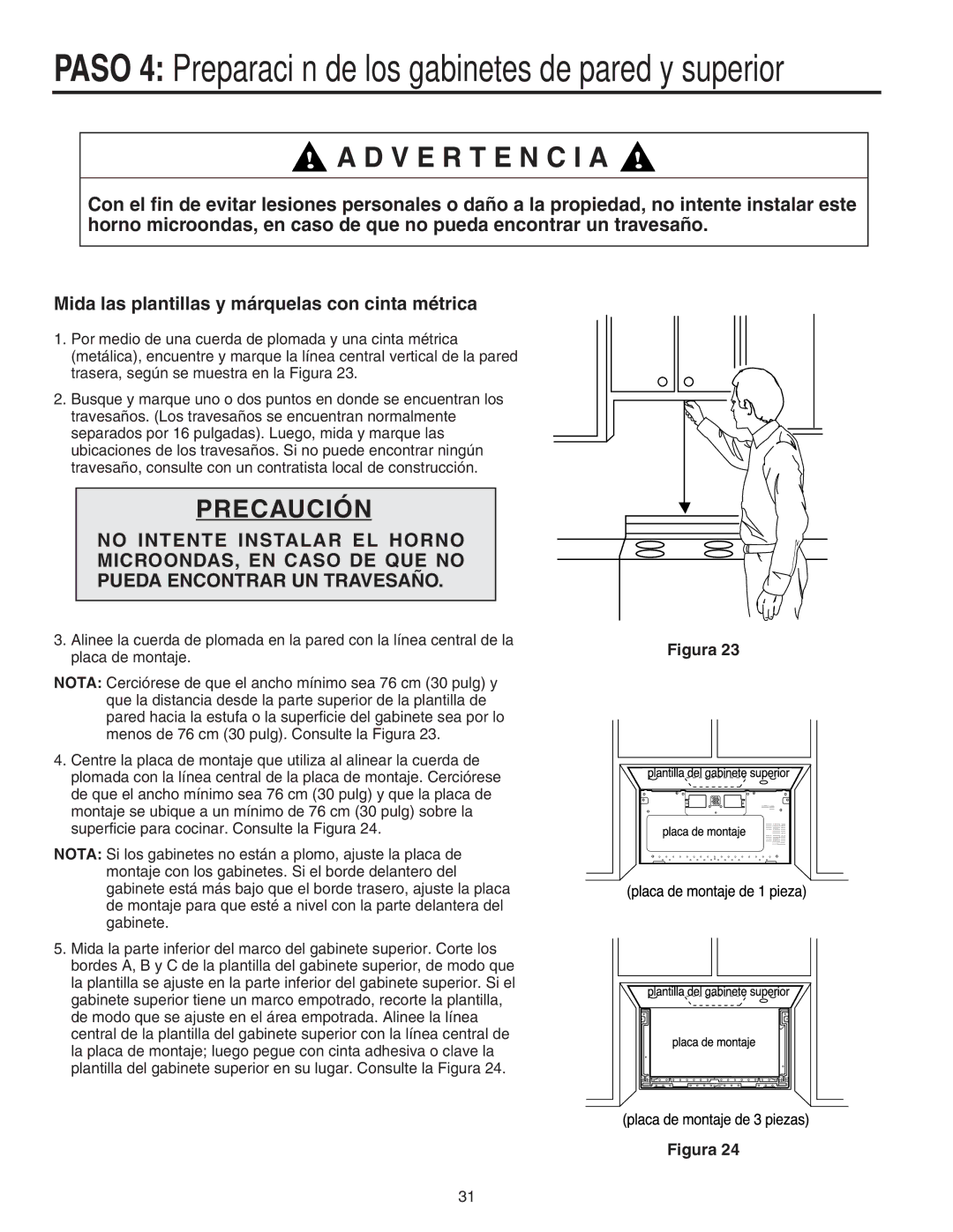 Maytag 8101P641-60 installation instructions Paso 4 Preparación de los gabinetes de pared y superior 