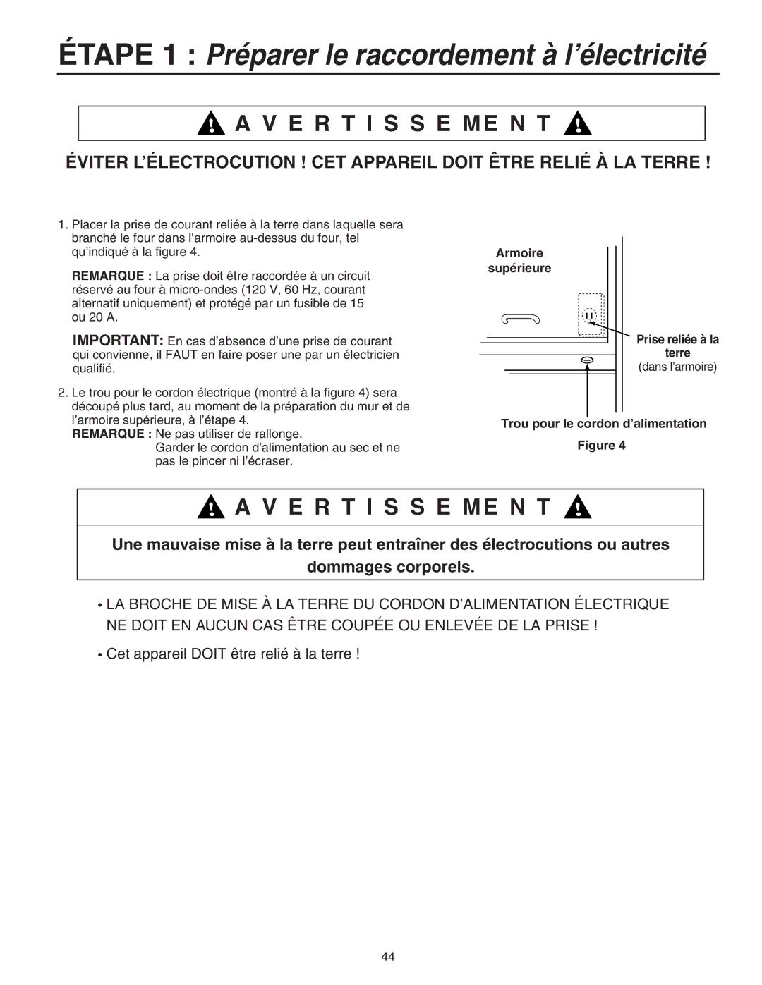 Maytag 8101P641-60 installation instructions Étape 1 Préparer le raccordement à l’électricité, E R T I S S E M E N T 