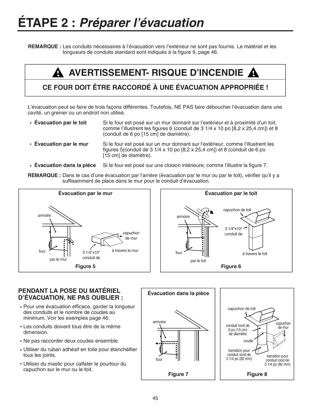 Maytag 8101P641-60 Étape 2 Préparer l’évacuation, Évacuation par le mur Évacuation par le toit, Évacuation dans la pièce 