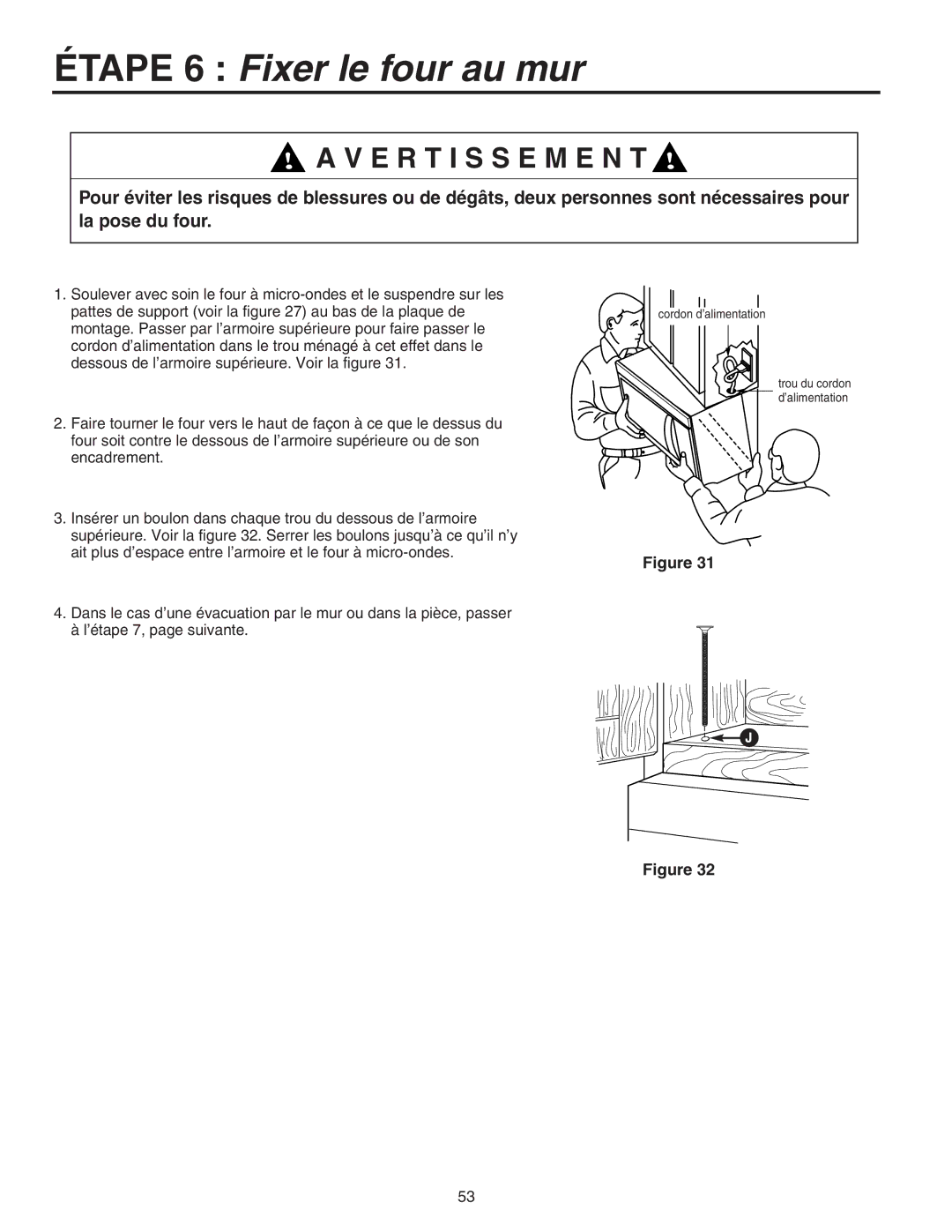 Maytag 8101P641-60 installation instructions Étape 6 Fixer le four au mur, E R T I S S E M E N T 