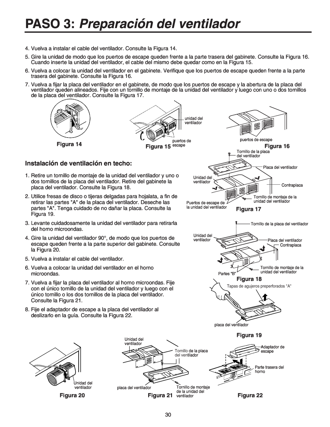 Maytag 8101P641-60 Instalación de ventilación en techo, PASO 3 Preparación del ventilador, Figura 15 escape 