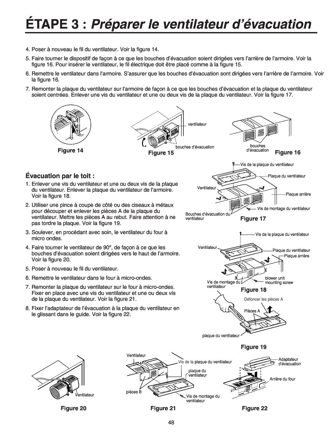 Maytag 8101P641-60 installation instructions Évacuation par le toit, ÉTAPE 3 Préparer le ventilateur d’évacuation 