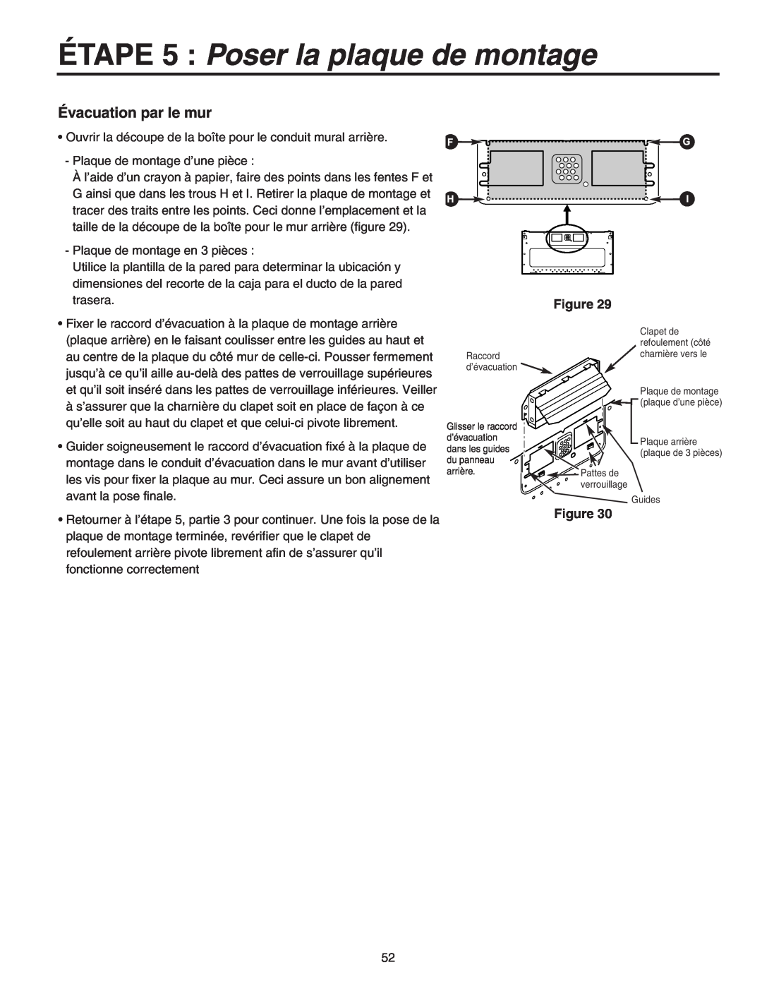 Maytag 8101P641-60 installation instructions ÉTAPE 5 Poser la plaque de montage, Évacuation par le mur 