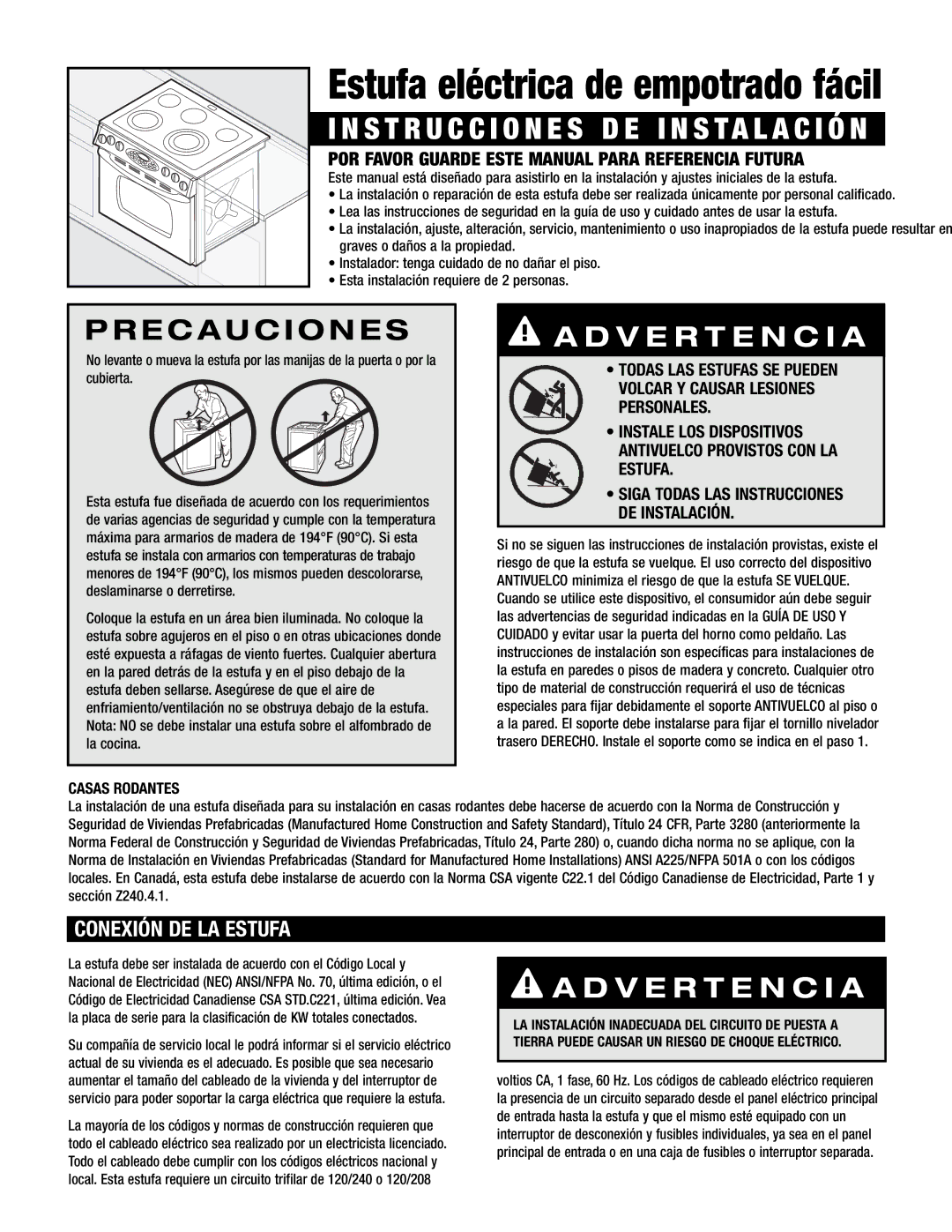 Maytag 8101P668-60 Conexión DE LA Estufa, Casas Rodantes, Siga Todas LAS Instrucciones DE Instalación 