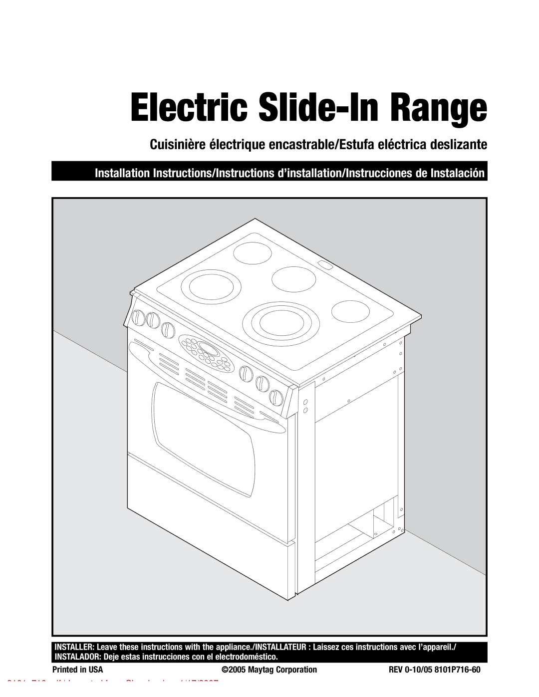 Maytag 8101P716-60 manual Electric Slide-In Range 